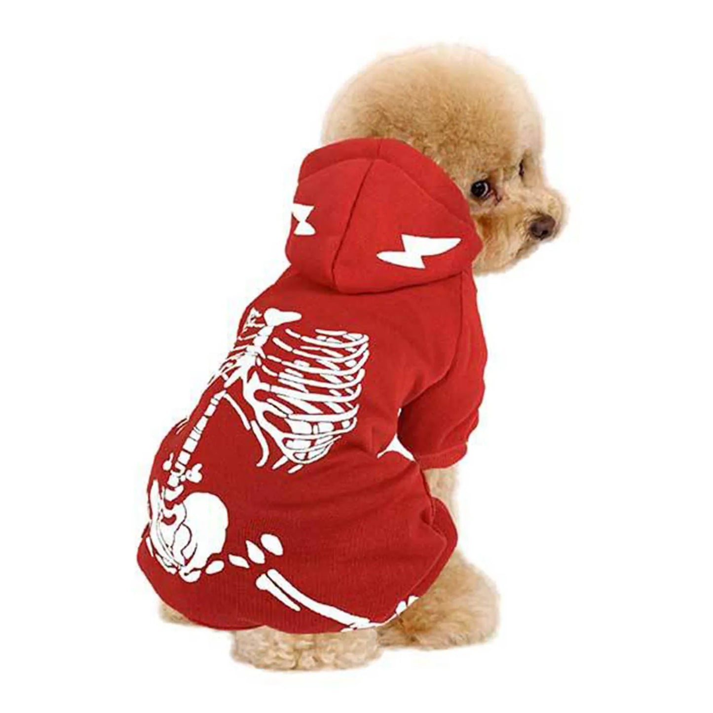 Glow In The Dark Red Or Black Skeleton Dog Hooded Onesie Halloween Costume Red sold by Poopy and Poops General Pet Store poppyandpoops.ca