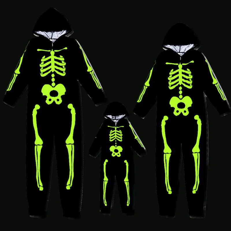 Halloween Skeleton Costume Kids Men Women Toddler Glow in the Dark Zip-up Onesie sold by Poopy and Poops General Pet Store poppyandpoops.ca