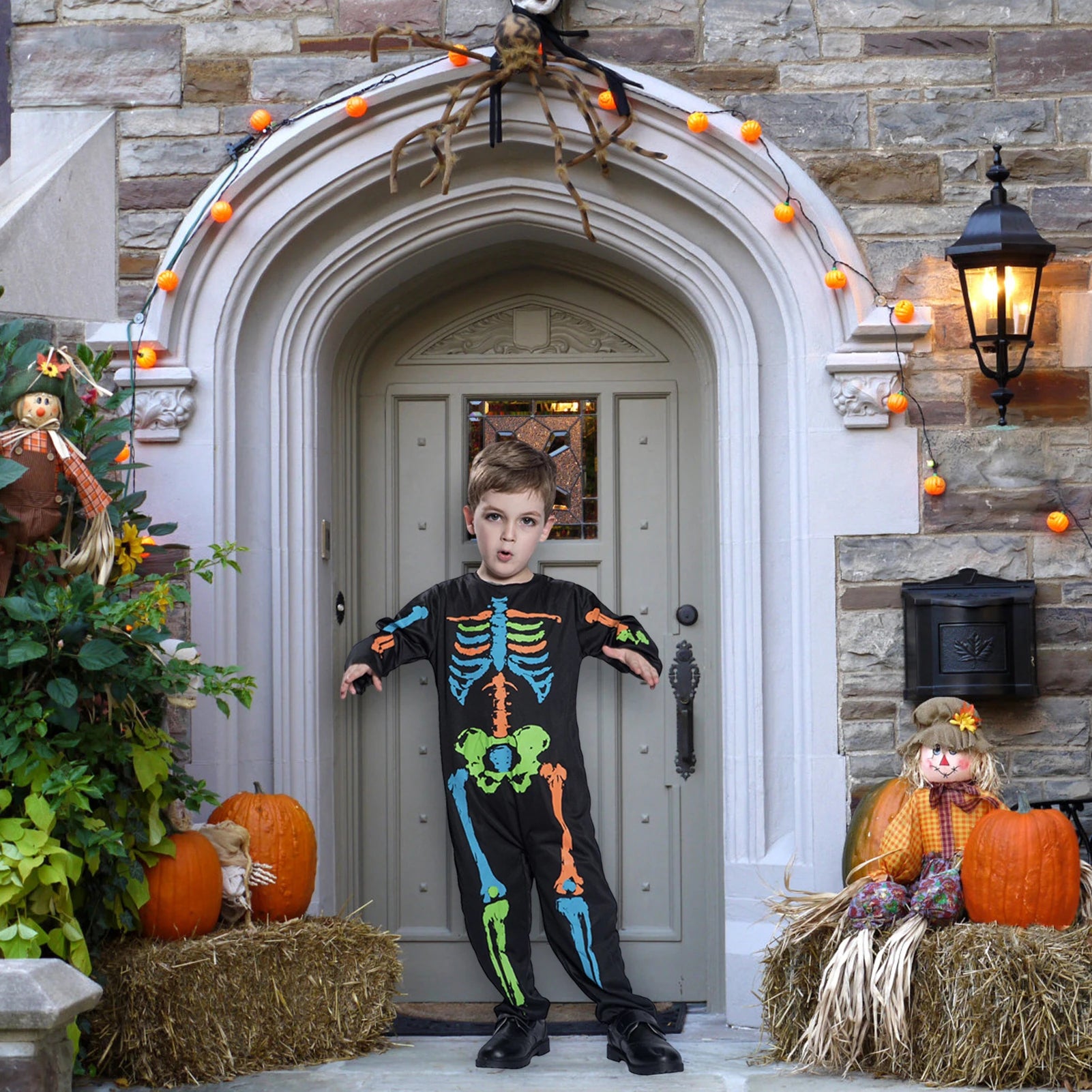 Boys loose fit Colorful Skeleton Halloween Costumes sold by Poopy and Poops General Pet Store poppyandpoops.ca