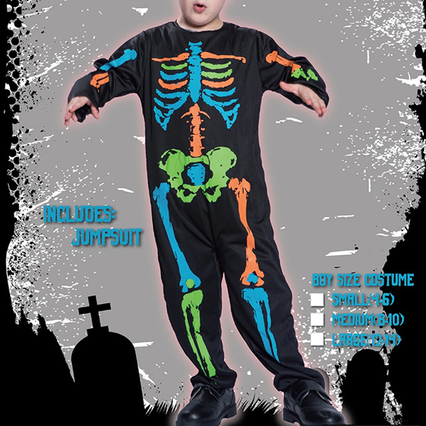 Boys loose fit Colorful Skeleton Halloween Costumes sold by Poopy and Poops General Pet Store poppyandpoops.ca