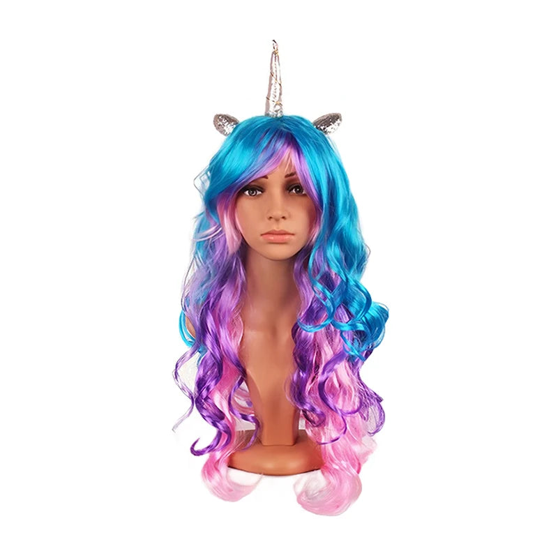 Girl Rainbow Floor Length Tail Tiered Unicorn Dress Halloween Costume Unicorn Wig sold by Poopy and Poops General Pet Store poppyandpoops.ca