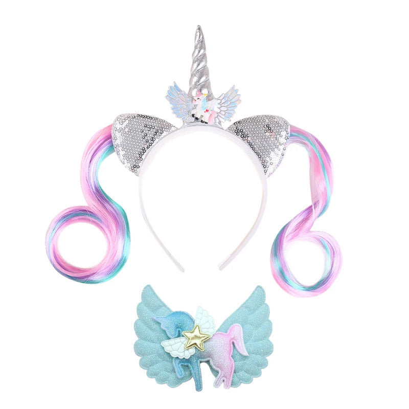 Girl Rainbow Floor Length Tail Tiered Unicorn Dress Halloween Costume Unicorn Headband Set sold by Poopy and Poops General Pet Store poppyandpoops.ca