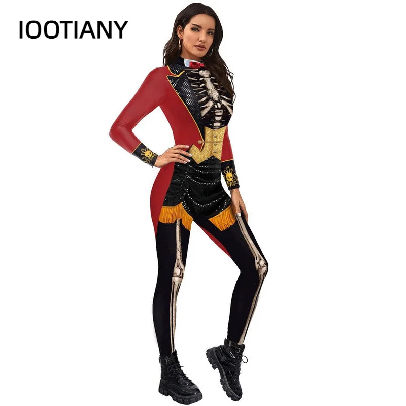 Women Skull Skeleton with Red Fishtail jacket Bodysuit Halloween Costume sold by Poopy and Poops General Pet Store poppyandpoops.ca