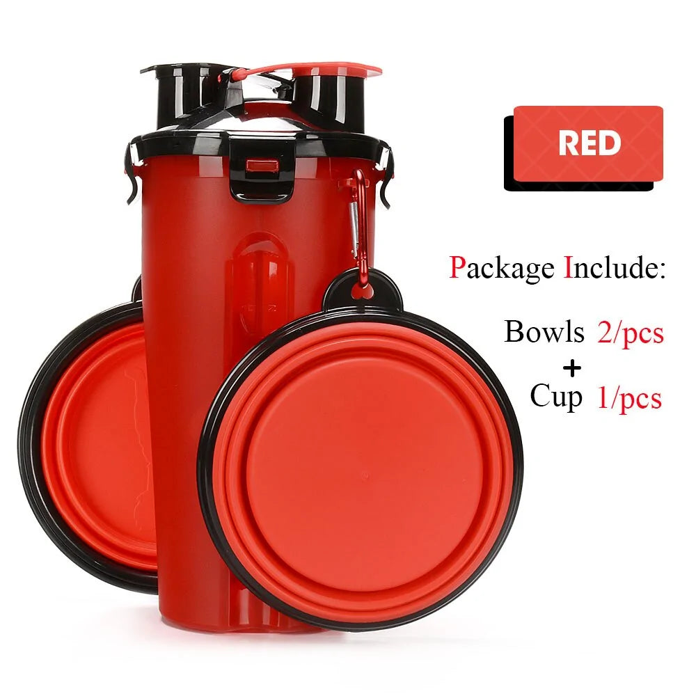 Pet Water Bottle Food Container 2 in 1 With Folding bowls sold by Poopy and Poops General Pet Store poppyandpoops.ca