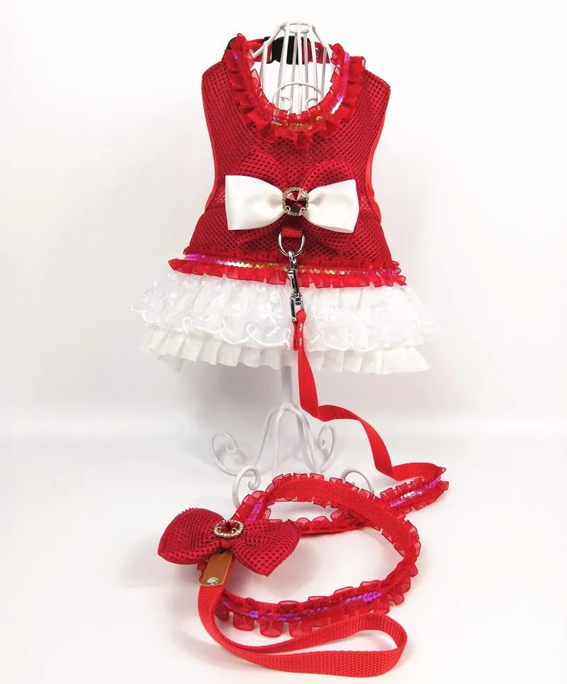 Princess Dog Dress Harness and Leash Set Red sold by Poopy and Poops General Pet Store poppyandpoops.ca