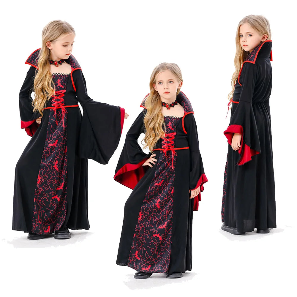 Kids Girls Medival Retro Vampire Cosplay Dress Stage Performanece Costume Daily Clothing Outfits Halloween Carnival Party Suit sold by Poopy and Poops General Pet Store poppyandpoops.ca