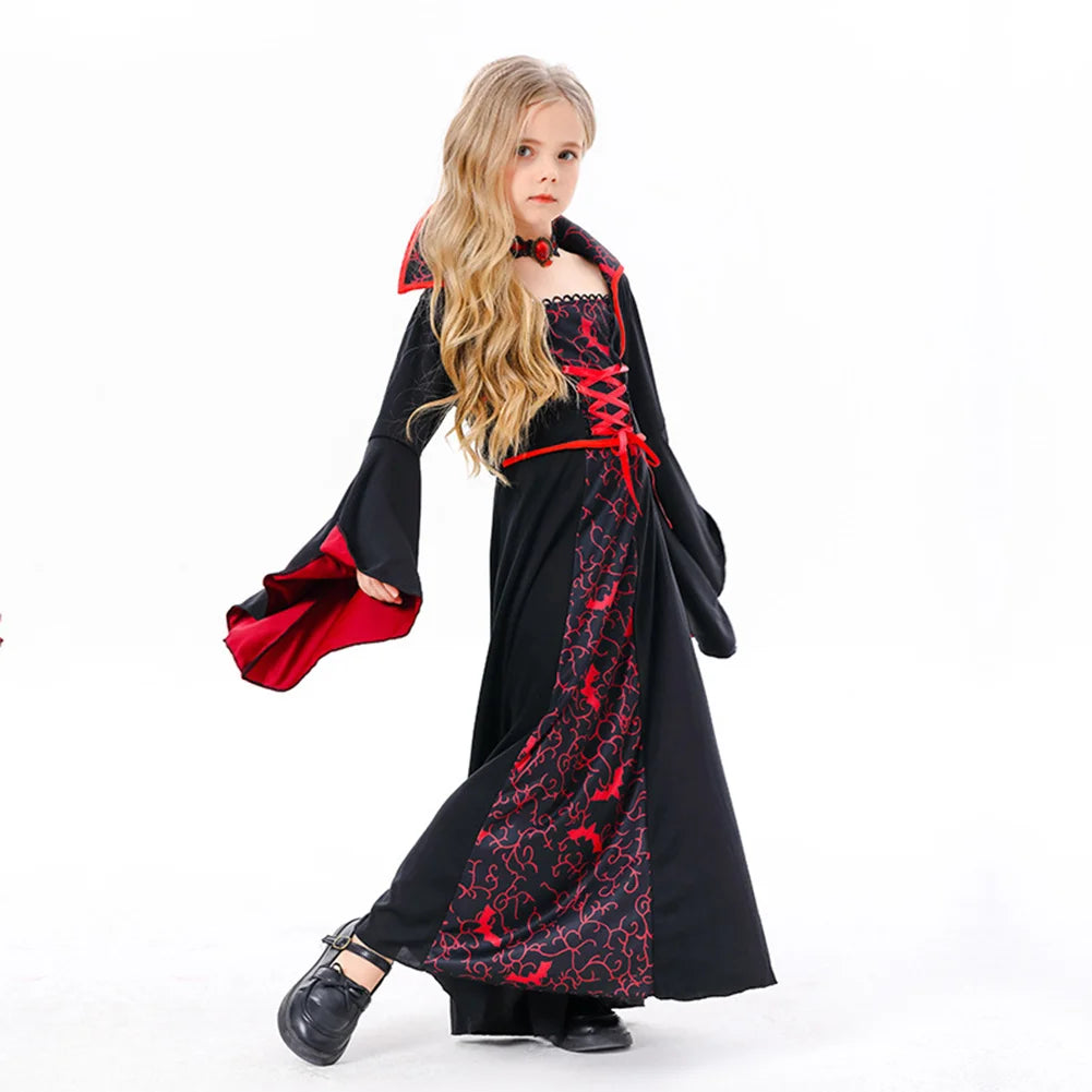 Kids Girls Medival Retro Vampire Cosplay Dress Stage Performanece Costume Daily Clothing Outfits Halloween Carnival Party Suit sold by Poopy and Poops General Pet Store poppyandpoops.ca