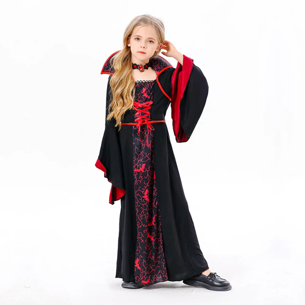 Kids Girls Medival Retro Vampire Cosplay Dress Stage Performanece Costume Daily Clothing Outfits Halloween Carnival Party Suit sold by Poopy and Poops General Pet Store poppyandpoops.ca
