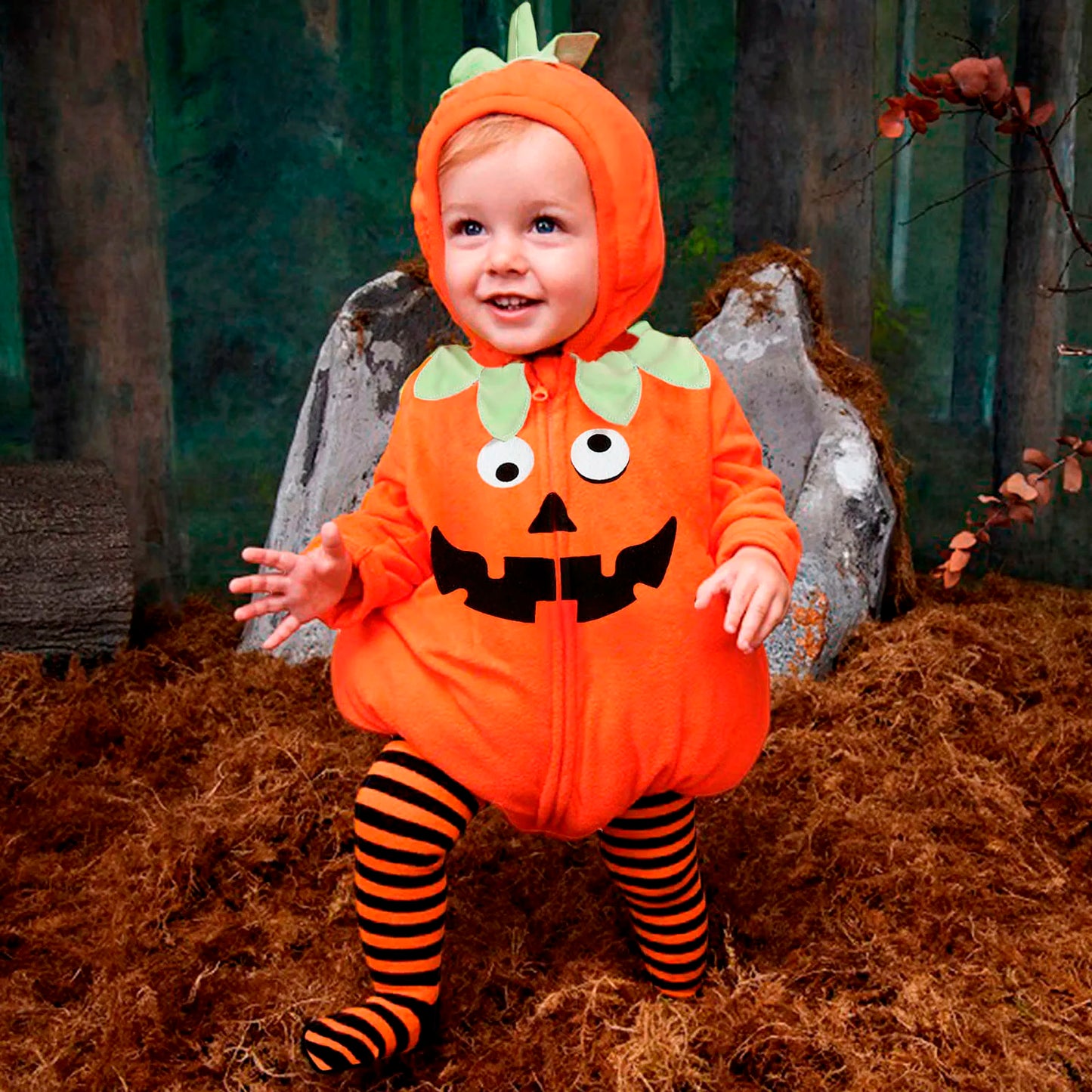 Baby Romper with Hat and Shoes Pumpkin Halloween Jumpsuit Costume Orange CN sold by Poopy and Poops General Pet Store poppyandpoops.ca
