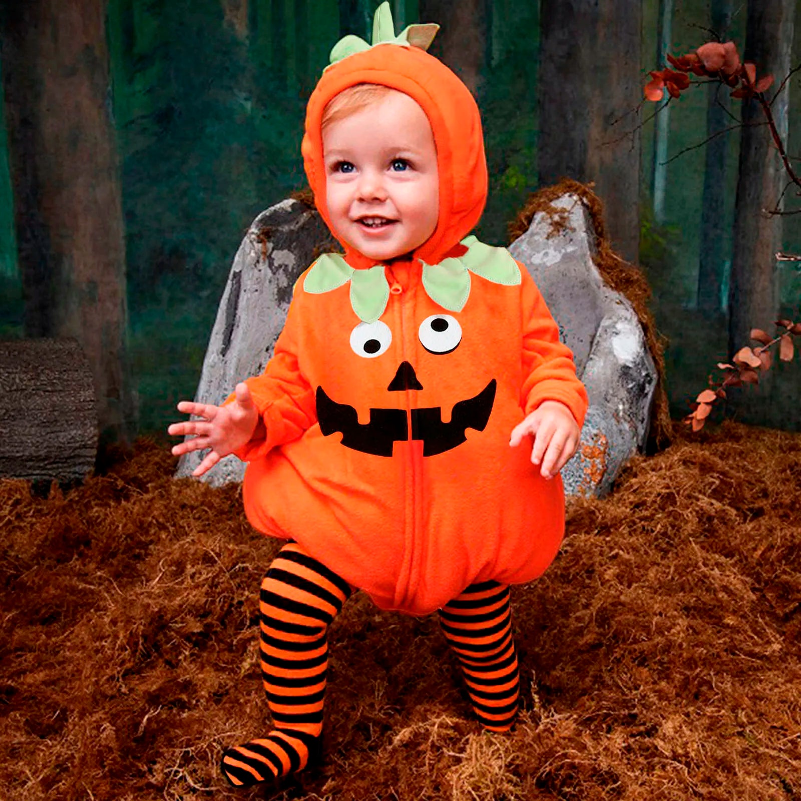Baby Romper with Hat and Shoes Pumpkin Halloween Jumpsuit Costume Orange CN sold by Poopy and Poops General Pet Store poppyandpoops.ca