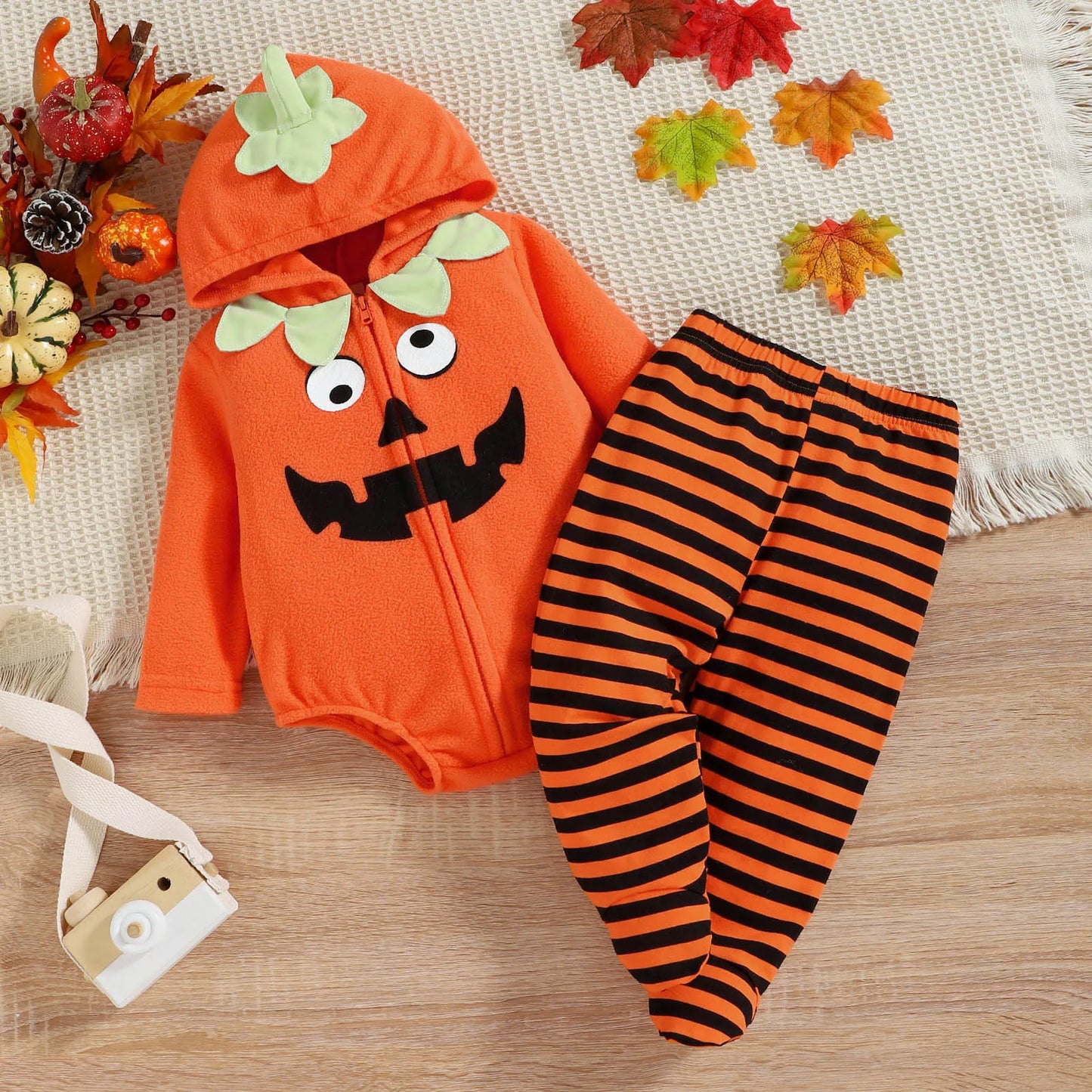 Baby Romper with Hat and Shoes Pumpkin Halloween Jumpsuit Costume sold by Poopy and Poops General Pet Store poppyandpoops.ca