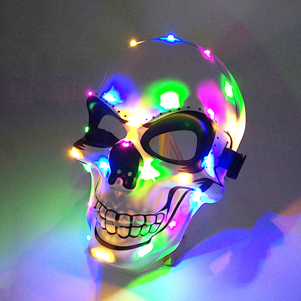 LED Light Up Skeleton Mask White With Neon Dot Lights sold by Poopy and Poops General Pet Store poppyandpoops.ca