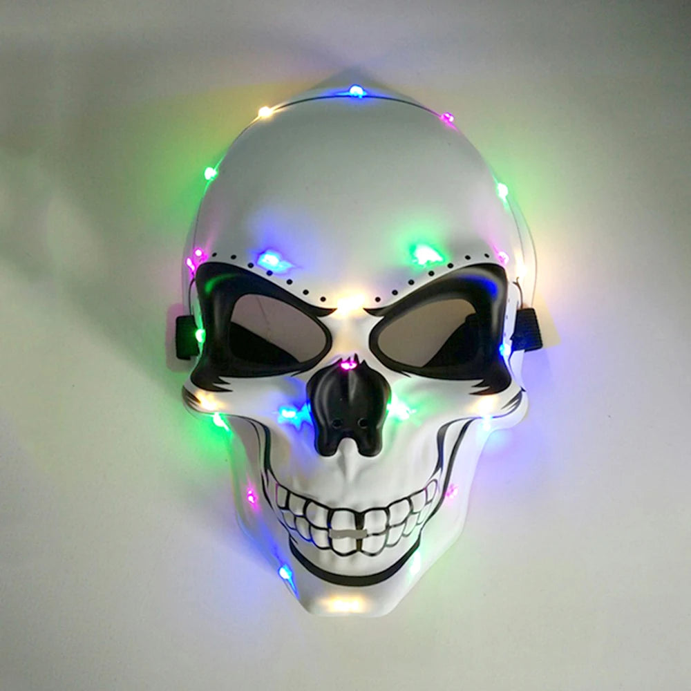 LED Light Up Skeleton Mask White With Neon Dot Lights sold by Poopy and Poops General Pet Store poppyandpoops.ca