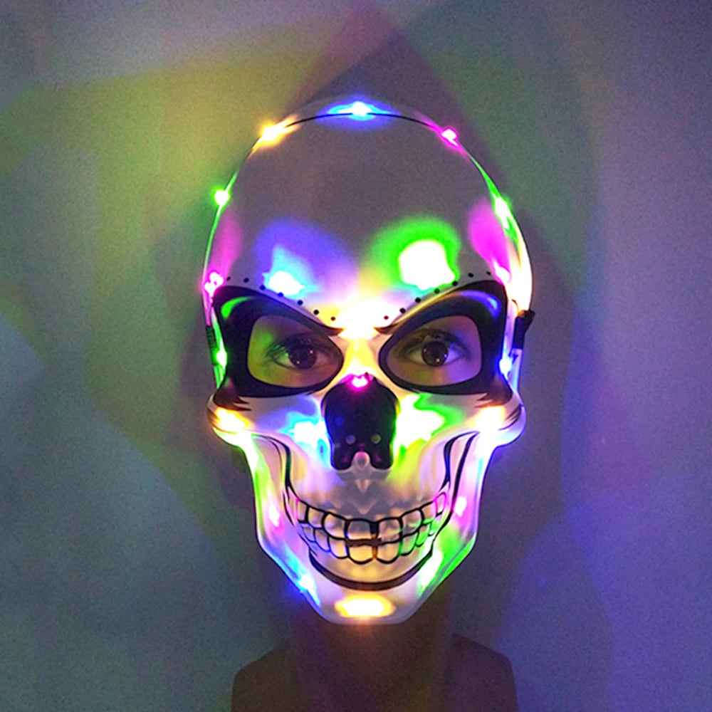 LED Light Up Skeleton Mask White With Neon Dot Lights sold by Poopy and Poops General Pet Store poppyandpoops.ca
