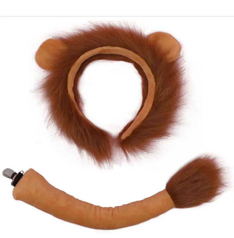 Kids Adult Lion Ears Headband and Tail Set Halloween Costume Lion 2pcs One Size sold by Poopy and Poops General Pet Store poppyandpoops.ca