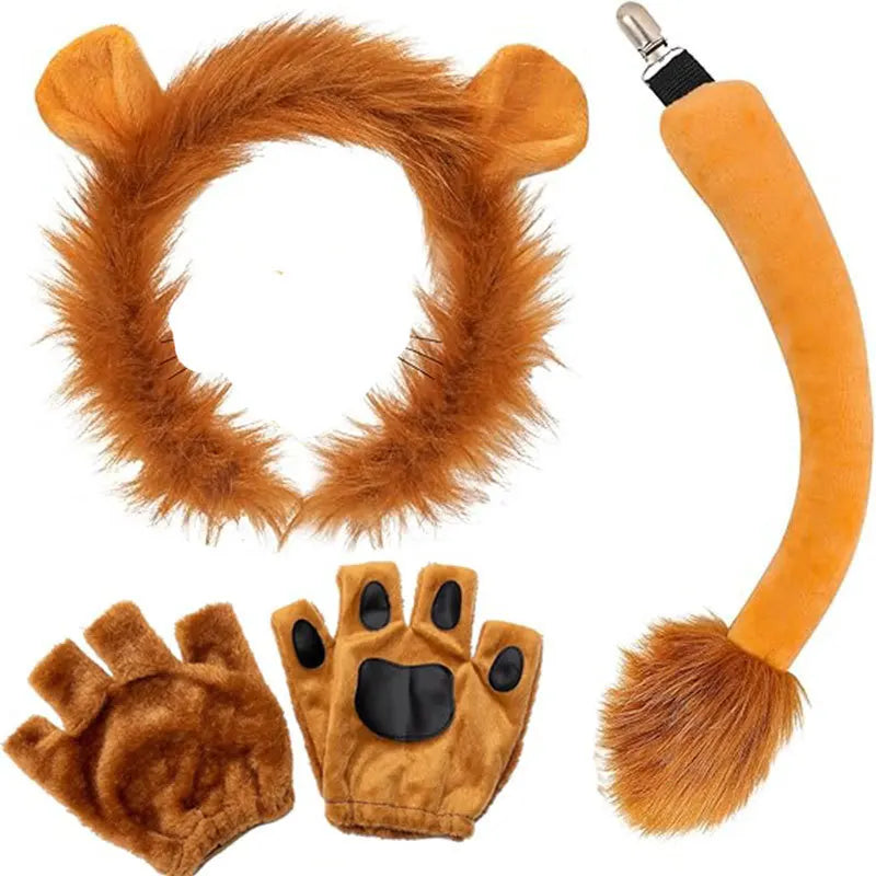 Kids Adult Lion Ears Headband and Tail Set Halloween Costume Lion 4pcs One Size sold by Poopy and Poops General Pet Store poppyandpoops.ca
