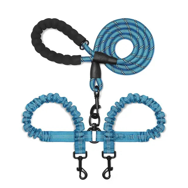 Double Lead Dog Leash Blue sold by Poopy and Poops General Pet Store poppyandpoops.ca