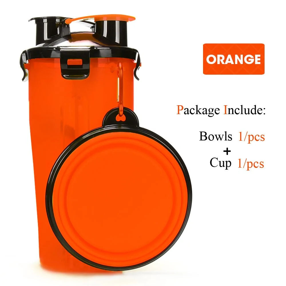 Pet Water Bottle Food Container 2 in 1 With Folding bowls sold by Poopy and Poops General Pet Store poppyandpoops.ca