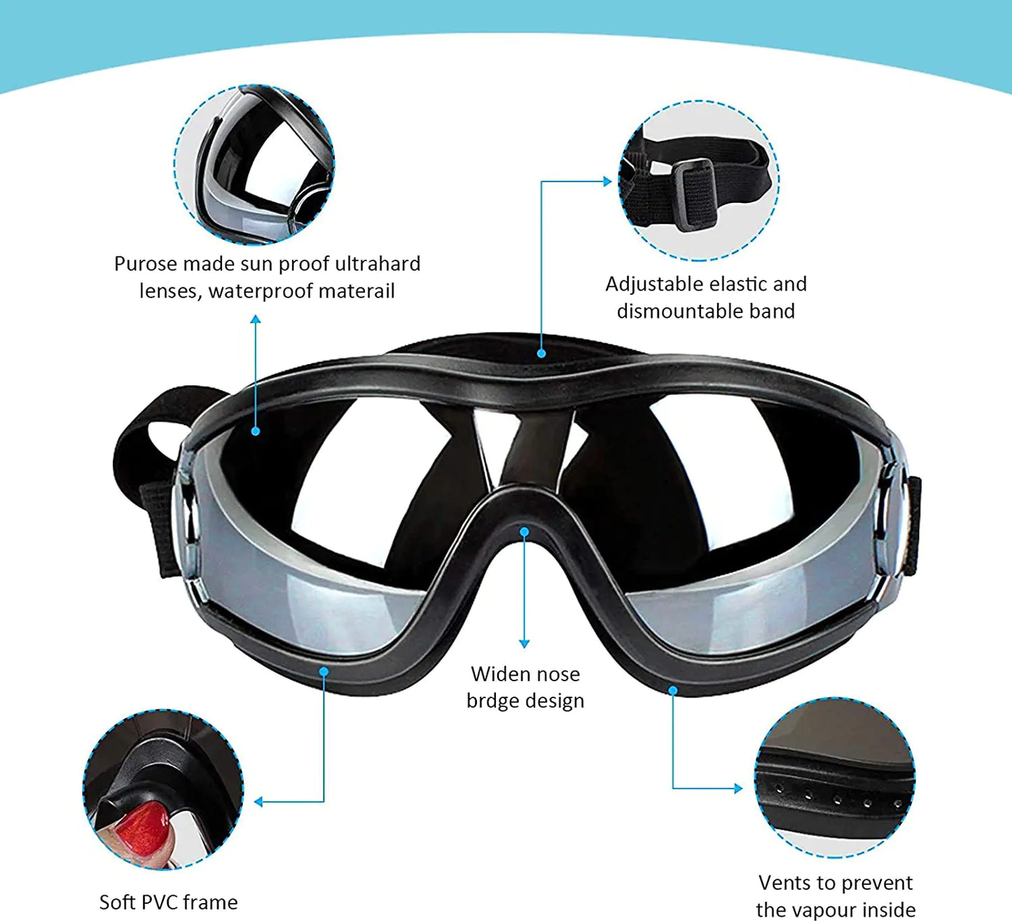 Adjustable Strap Dog Goggles sold by Poopy and Poops General Pet Store poppyandpoops.ca