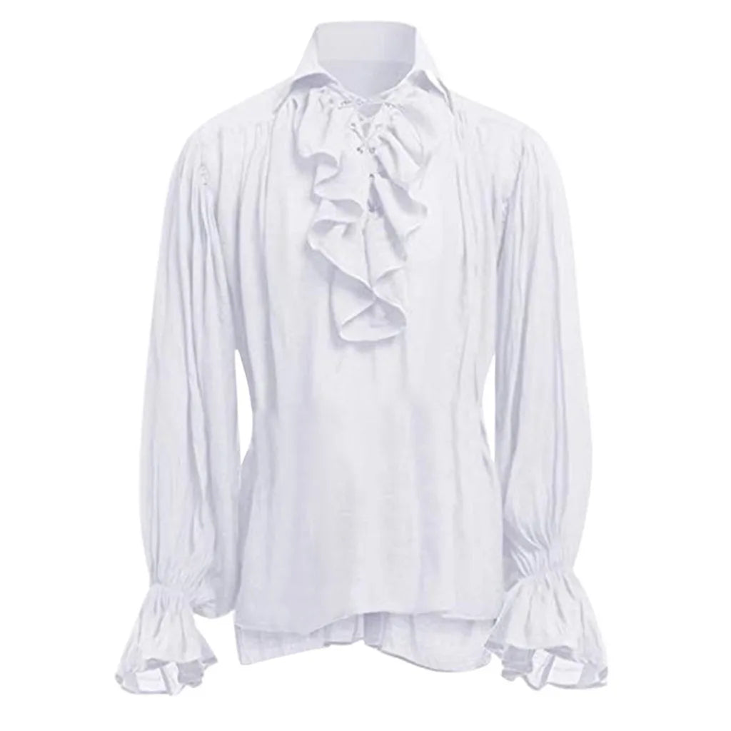 Adults Male Female Halloween Costumes Medieval Steampunk Pirate Long Sleeve Ruffled Shirt White CHINA sold by Poopy and Poops General Pet Store poppyandpoops.ca