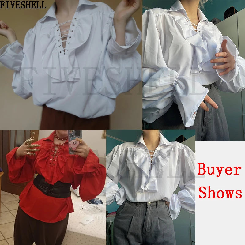 Adults Male Female Halloween Costumes Medieval Steampunk Pirate Long Sleeve Ruffled Shirt sold by Poopy and Poops General Pet Store poppyandpoops.ca
