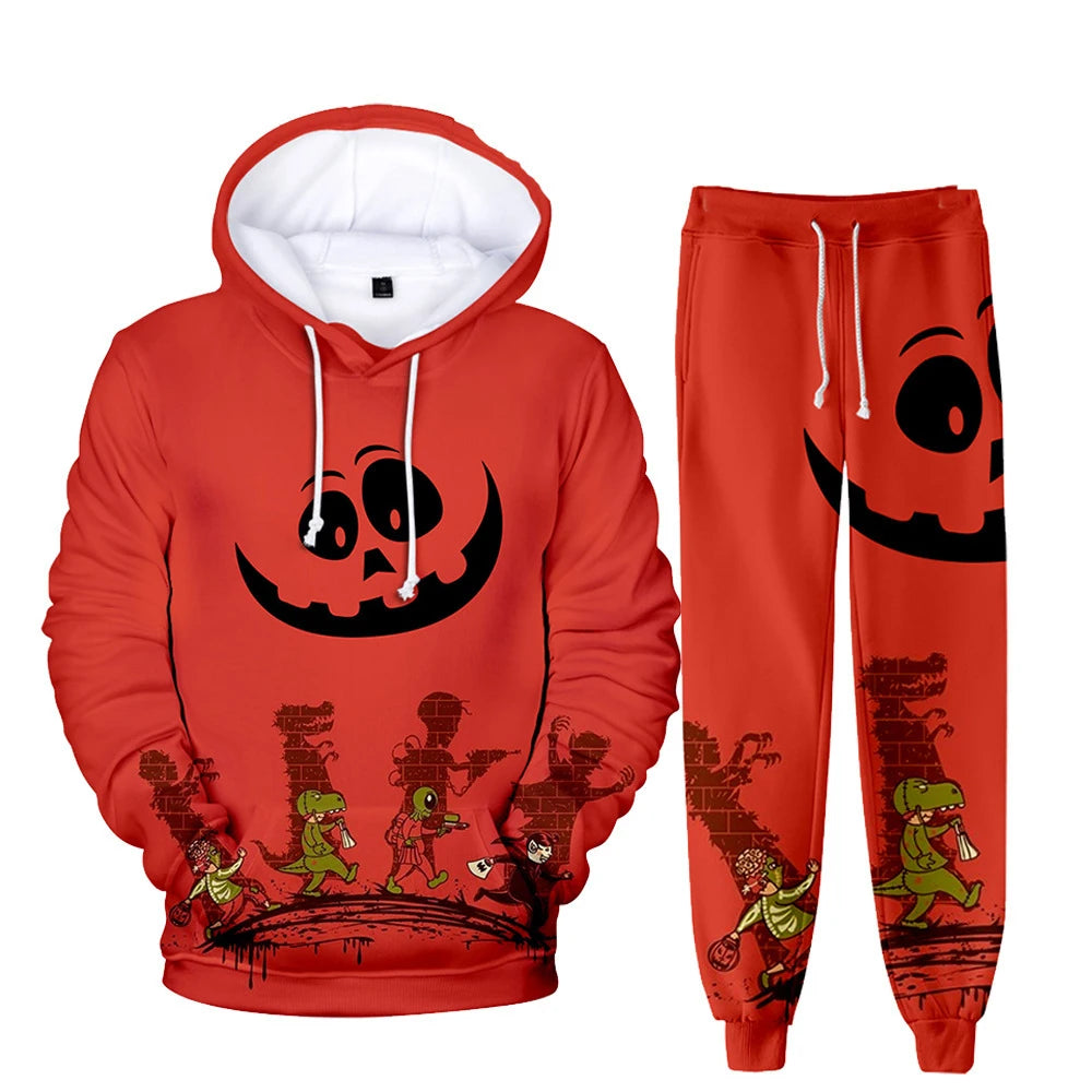 Men’s 2 Piece Set Halloween Pumpkin 3D Printing Hoodie Jogger Track Sweatsuit Set 4 CHINA sold by Poopy and Poops General Pet Store poppyandpoops.ca