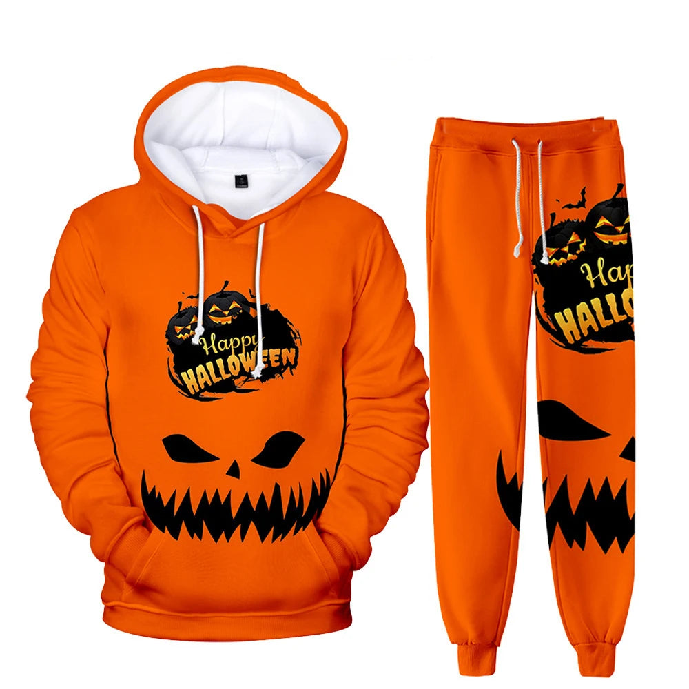 Men’s 2 Piece Set Halloween Pumpkin 3D Printing Hoodie Jogger Track Sweatsuit Set 1 CHINA sold by Poopy and Poops General Pet Store poppyandpoops.ca