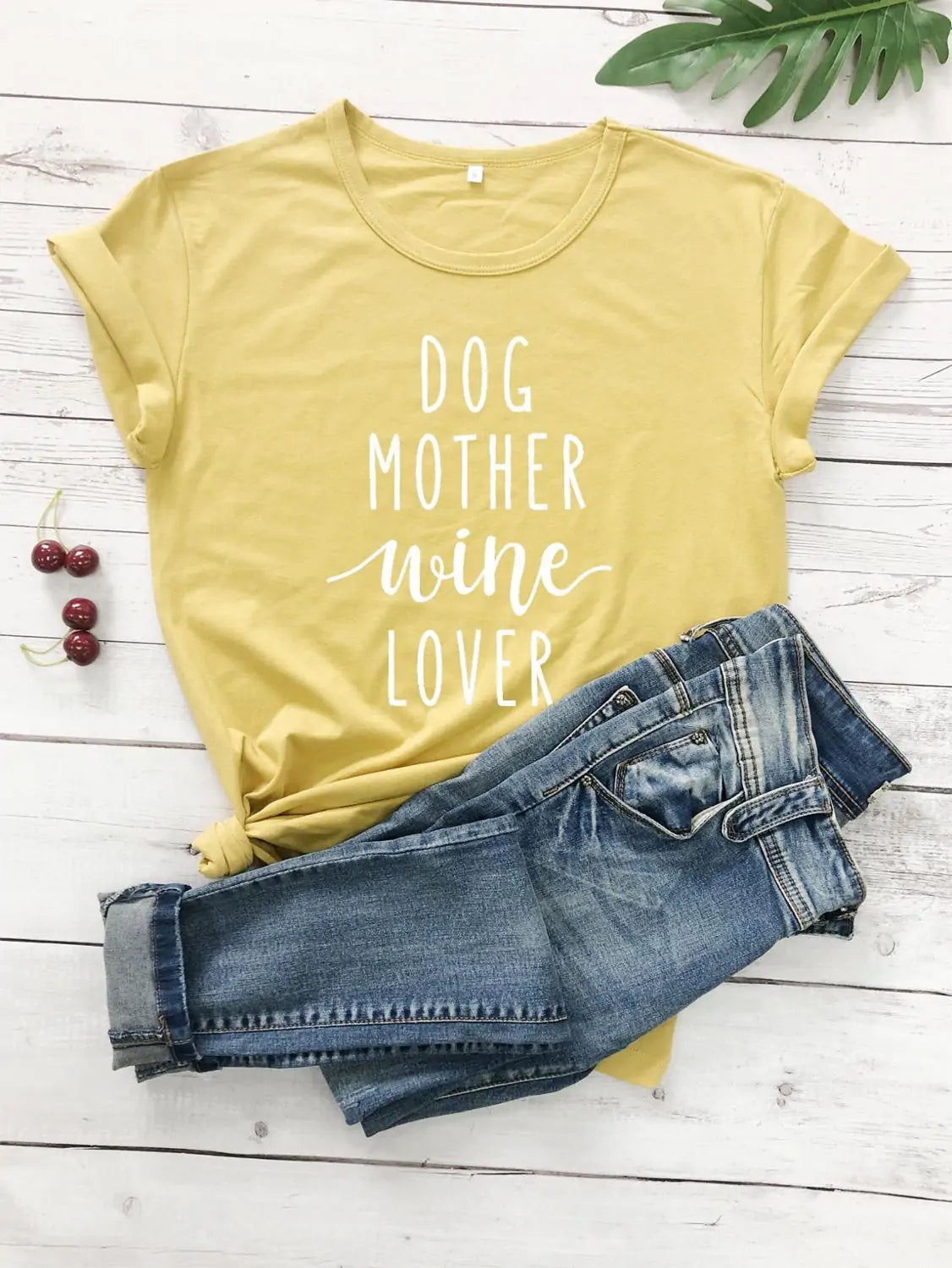 Dog Mother Wine Lover T-Shirt Yellow - White Text sold by Poopy and Poops General Pet Store poppyandpoops.ca