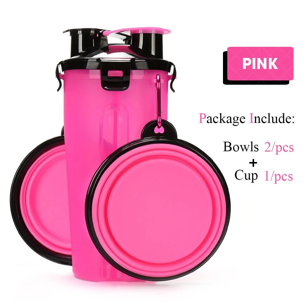 Pet Water Bottle Food Container 2 in 1 With Folding bowls sold by Poopy and Poops General Pet Store poppyandpoops.ca