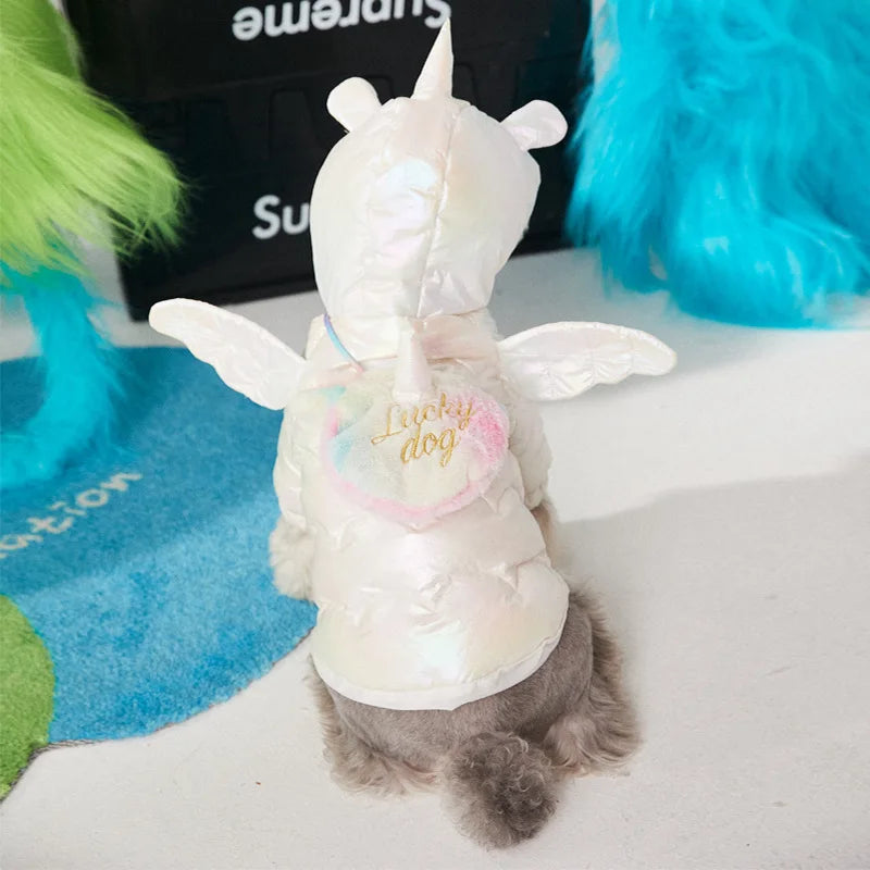 New Dog Clothes Winter Pet Down Jacket Warm Thick Unicorn Down Jacket With Backpack For Puppy Small Dog Cat Coat Pug Schnauzer sold by Poopy and Poops General Pet Store poppyandpoops.ca