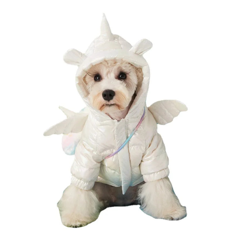 New Dog Clothes Winter Pet Down Jacket Warm Thick Unicorn Down Jacket With Backpack For Puppy Small Dog Cat Coat Pug Schnauzer WHITE sold by Poopy and Poops General Pet Store poppyandpoops.ca