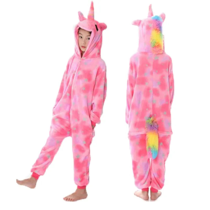 New Style Kids Unicorn Kigurumi Pajamas Boy Girl Sleepwear Pyjama Onesie Funny Child Onepiece Halloween Animal Cosplay Costume Rose Star sold by Poopy and Poops General Pet Store poppyandpoops.ca