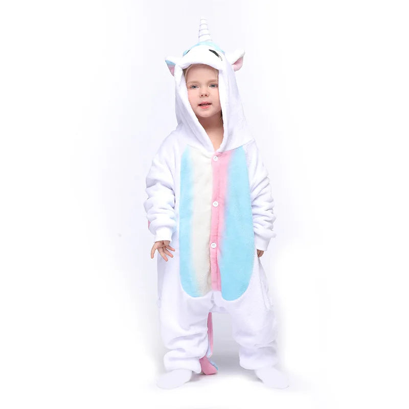 New Style Kids Unicorn Kigurumi Pajamas Boy Girl Sleepwear Pyjama Onesie Funny Child Onepiece Halloween Animal Cosplay Costume Blue Rainbow sold by Poopy and Poops General Pet Store poppyandpoops.ca