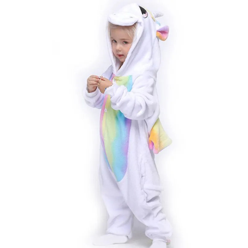 New Style Kids Unicorn Kigurumi Pajamas Boy Girl Sleepwear Pyjama Onesie Funny Child Onepiece Halloween Animal Cosplay Costume Rainbow White sold by Poopy and Poops General Pet Store poppyandpoops.ca