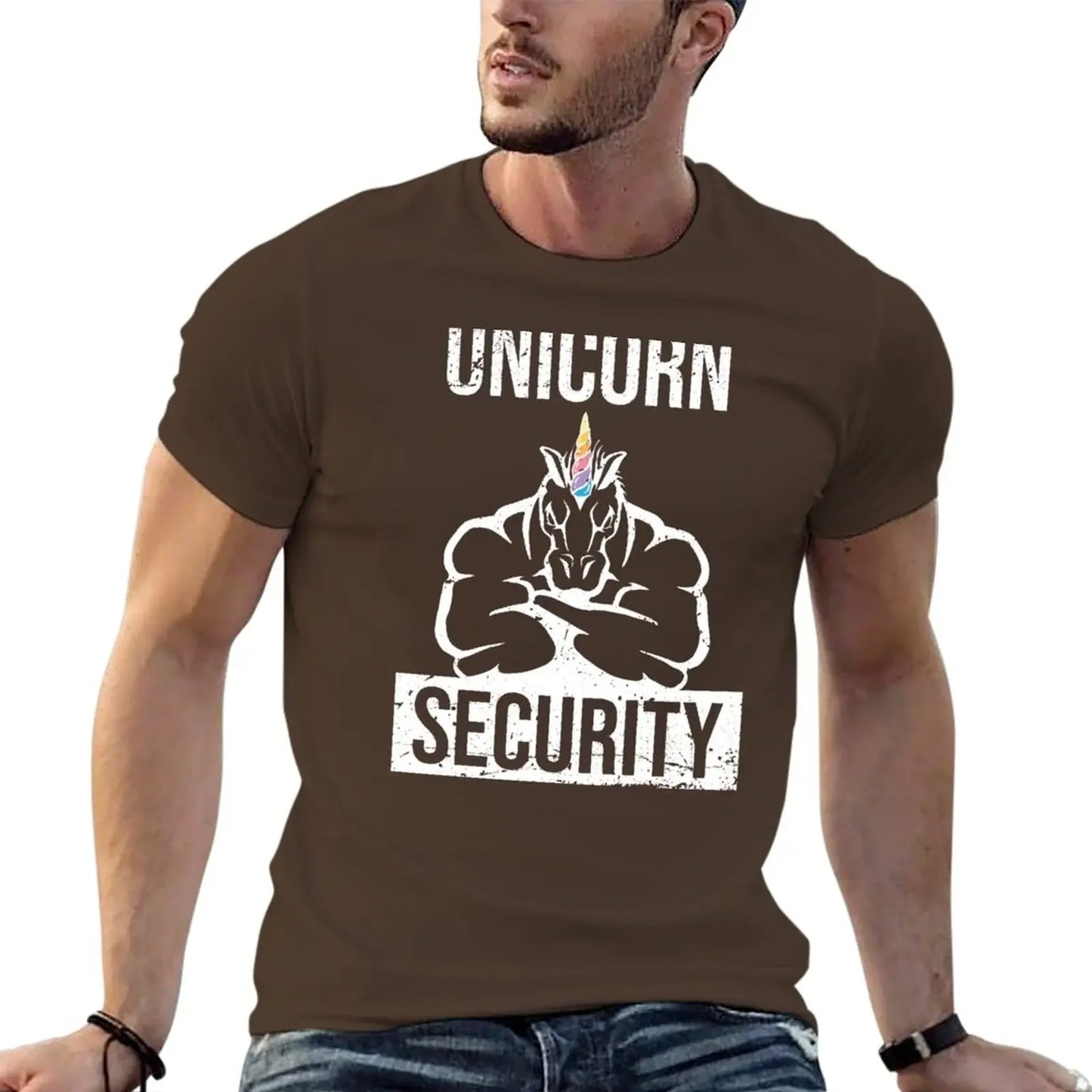New Unicorn Security T-Shirt anime clothes black t shirts Anime t-shirt quick drying shirt t shirts for men pack Dark Coffee sold by Poopy and Poops General Pet Store poppyandpoops.ca