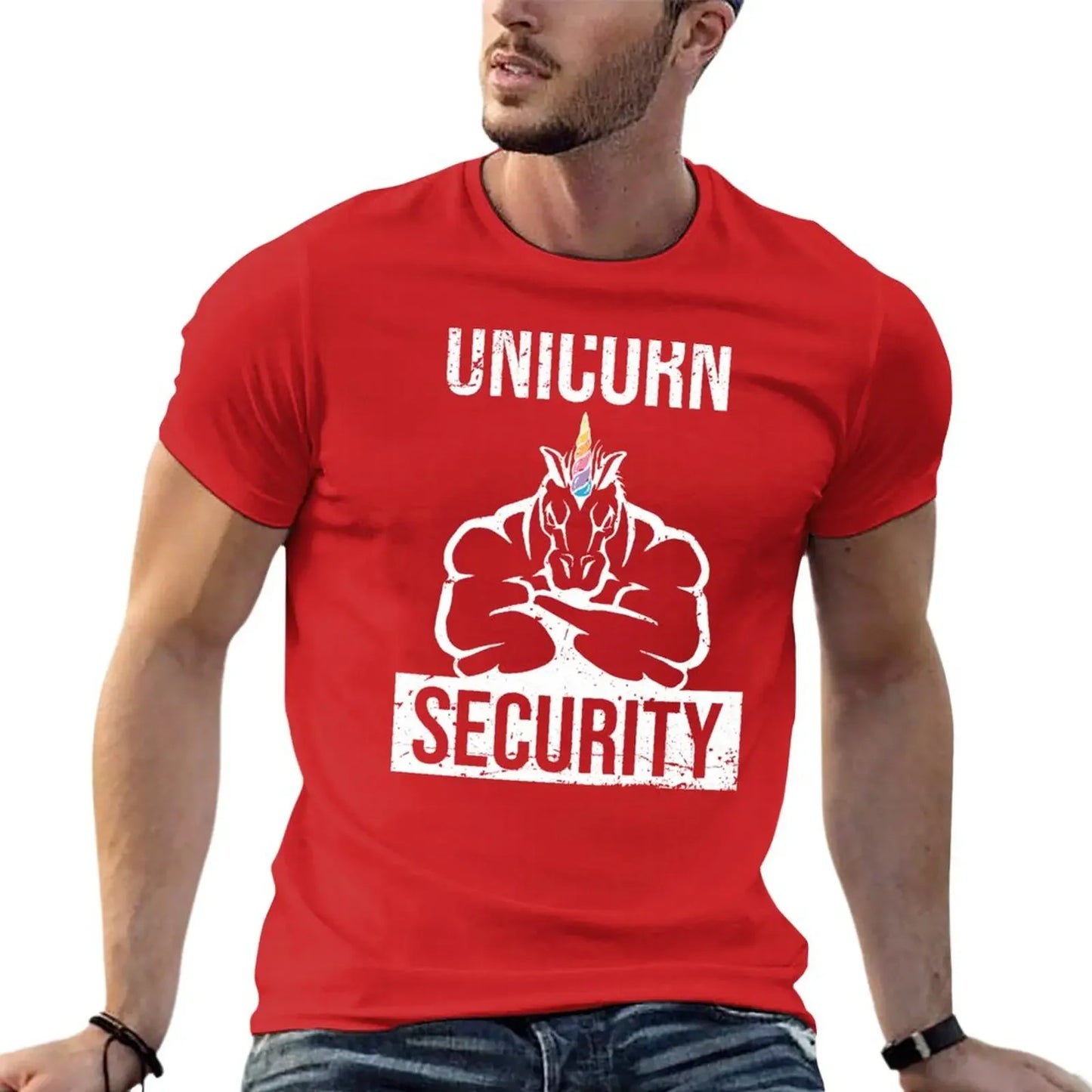New Unicorn Security T-Shirt anime clothes black t shirts Anime t-shirt quick drying shirt t shirts for men pack Red sold by Poopy and Poops General Pet Store poppyandpoops.ca