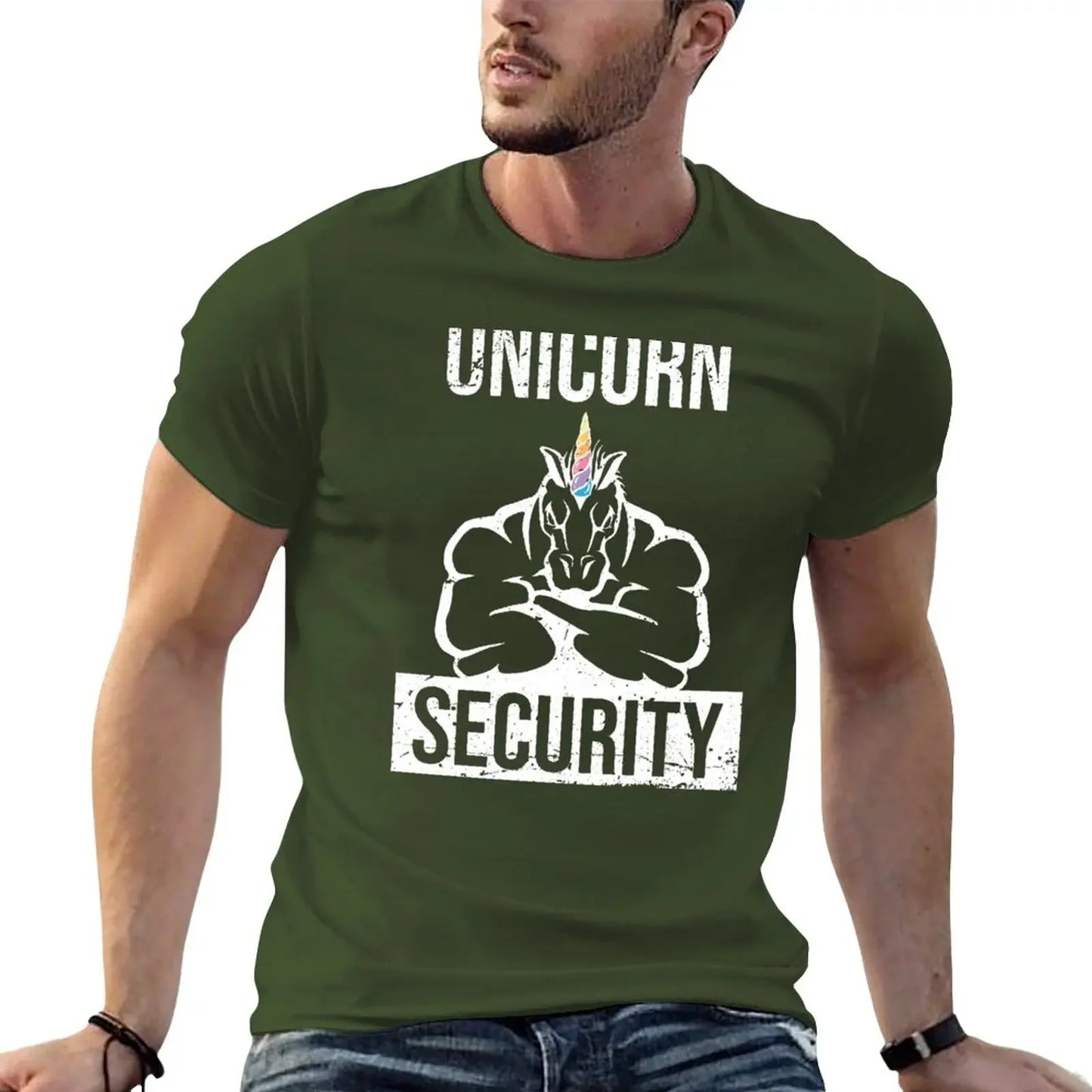 New Unicorn Security T-Shirt anime clothes black t shirts Anime t-shirt quick drying shirt t shirts for men pack Army Green sold by Poopy and Poops General Pet Store poppyandpoops.ca