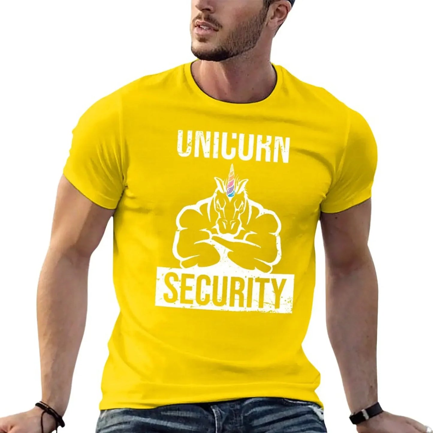 New Unicorn Security T-Shirt anime clothes black t shirts Anime t-shirt quick drying shirt t shirts for men pack Yellow sold by Poopy and Poops General Pet Store poppyandpoops.ca