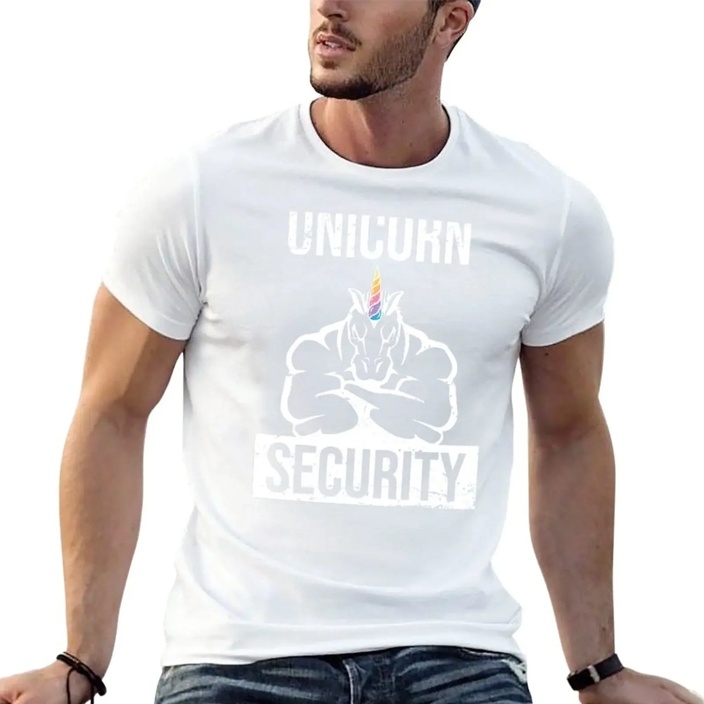 New Unicorn Security T-Shirt anime clothes black t shirts Anime t-shirt quick drying shirt t shirts for men pack White sold by Poopy and Poops General Pet Store poppyandpoops.ca