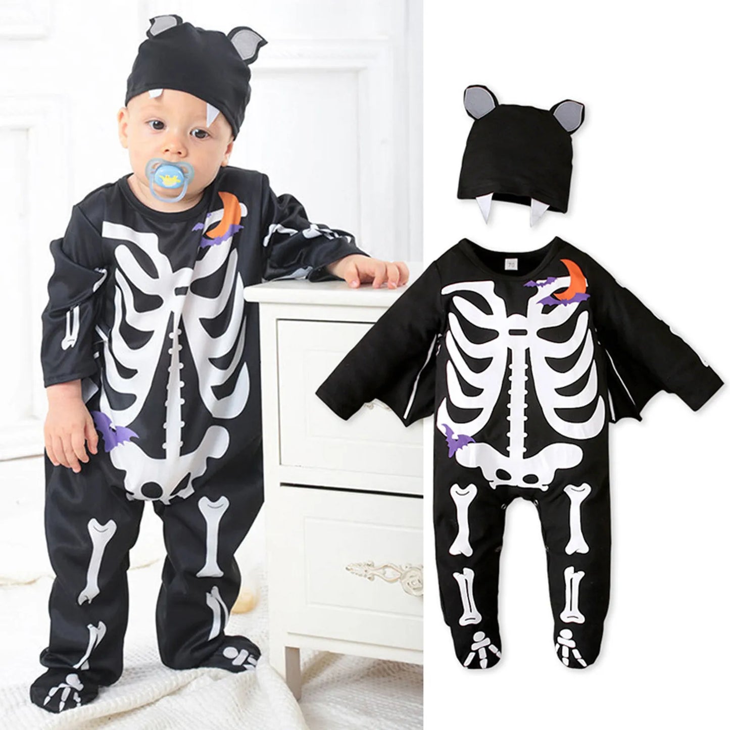 Baby Boy Girl Halloween Skeleton Glow In The Dark Costume Black2 CN sold by Poopy and Poops General Pet Store poppyandpoops.ca