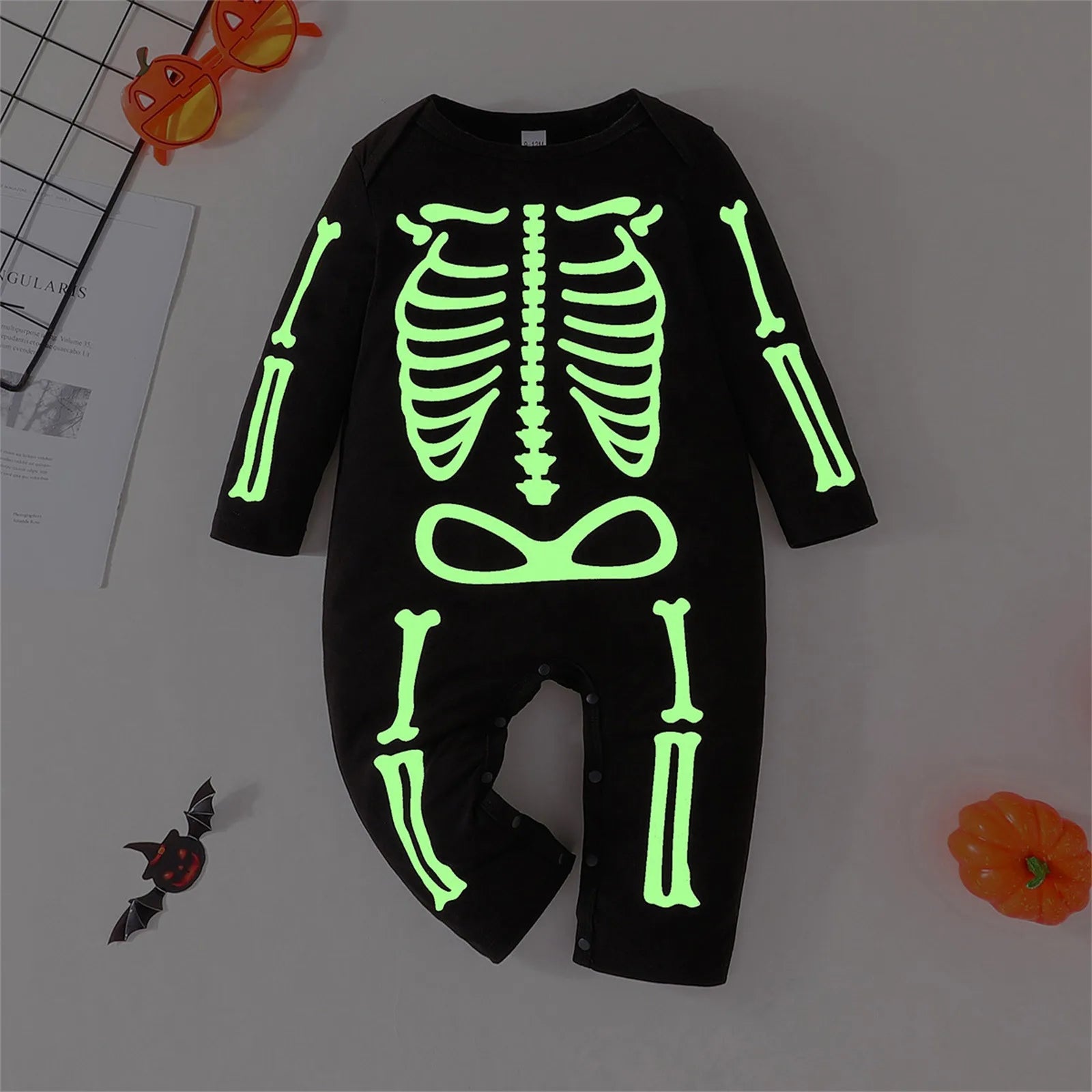 Baby Boy Girl Halloween Skeleton Glow In The Dark Costume Black CN sold by Poopy and Poops General Pet Store poppyandpoops.ca