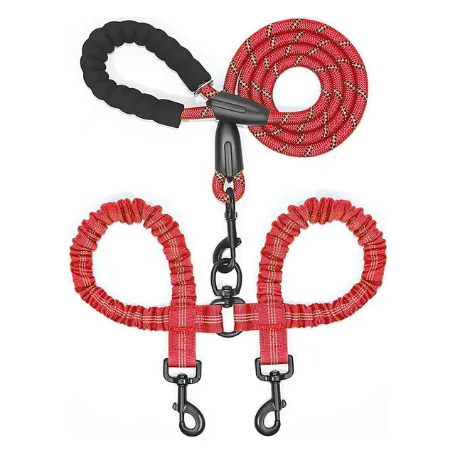 Double Lead Dog Leash Red sold by Poopy and Poops General Pet Store poppyandpoops.ca