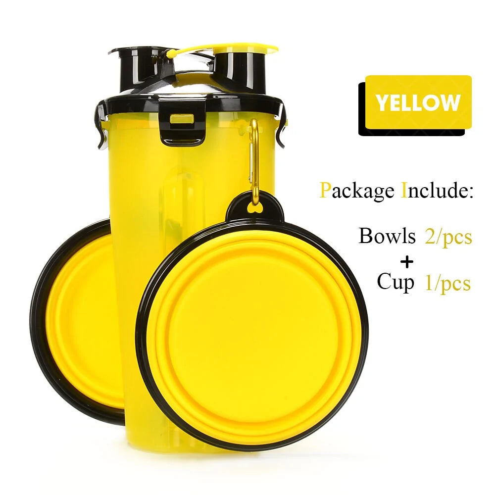 Pet Water Bottle Food Container 2 in 1 With Folding bowls sold by Poopy and Poops General Pet Store poppyandpoops.ca