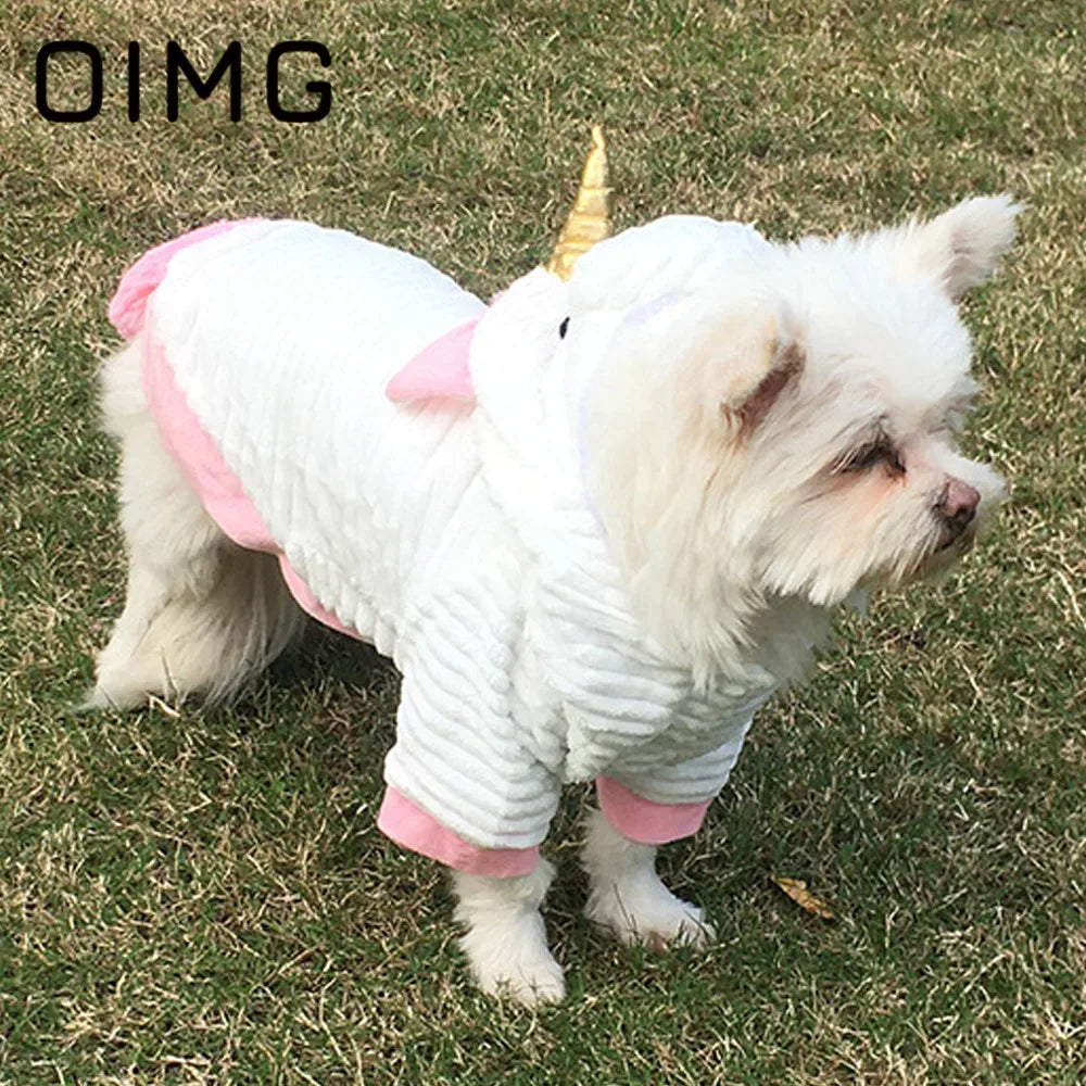 OIMG 2024 Autumn Winter Small Dogs Hoodies Unicorn Dog Clothes For Pet Clothing Pomeranian Bichon Cartoon Puppy Outfits Costume sold by Poopy and Poops General Pet Store poppyandpoops.ca