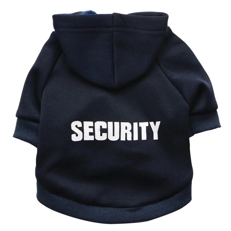 Security Dog Clothes Small Dog Hoodie Coat Navy Blue Security Small sold by Poopy and Poops General Pet Store poppyandpoops.ca