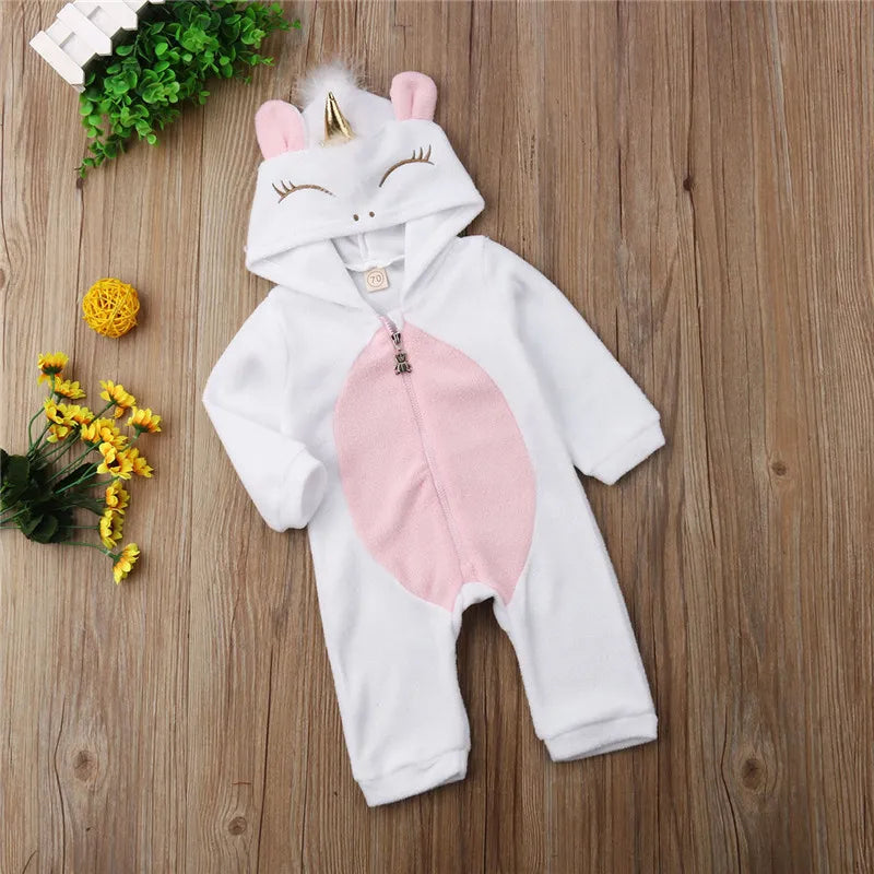 PUDCOCO Lovely Newborn Baby Girl Costume 3D Unicorn Flannel Jumpsuit Bodysuit Outfit Hooded Clothes sold by Poopy and Poops General Pet Store poppyandpoops.ca