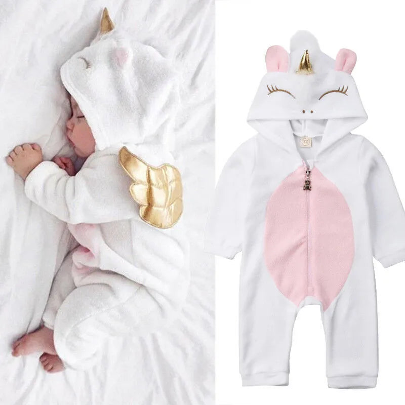 PUDCOCO Lovely Newborn Baby Girl Costume 3D Unicorn Flannel Jumpsuit Bodysuit Outfit Hooded Clothes sold by Poopy and Poops General Pet Store poppyandpoops.ca