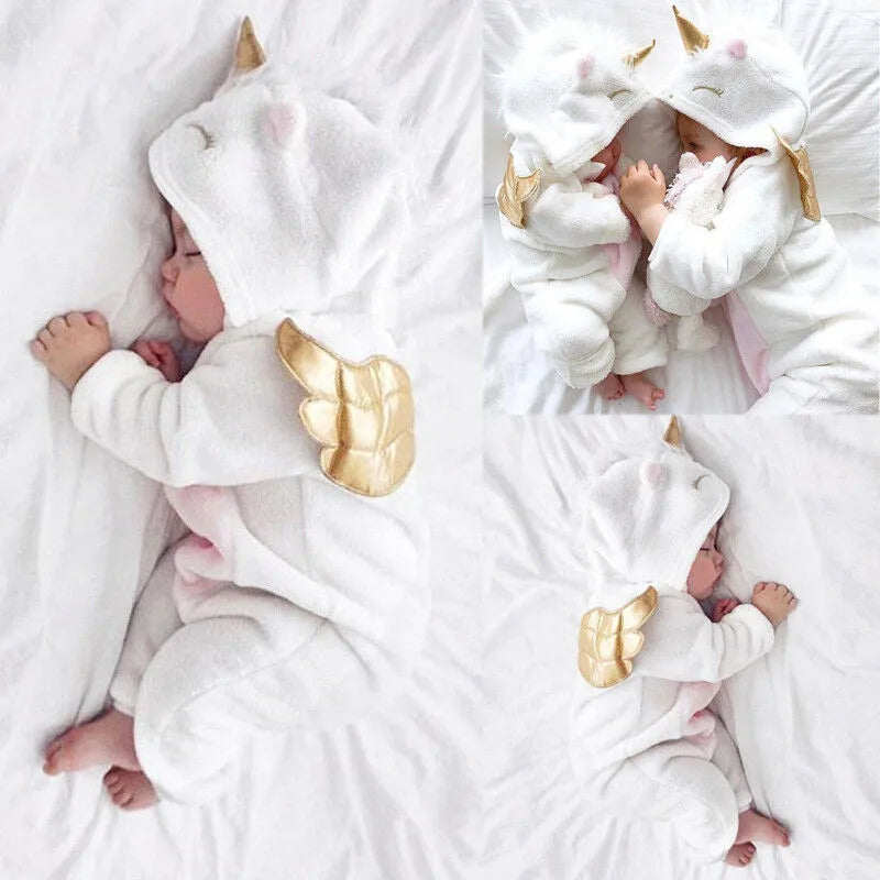 PUDCOCO Lovely Newborn Baby Girl Costume 3D Unicorn Flannel Jumpsuit Bodysuit Outfit Hooded Clothes sold by Poopy and Poops General Pet Store poppyandpoops.ca