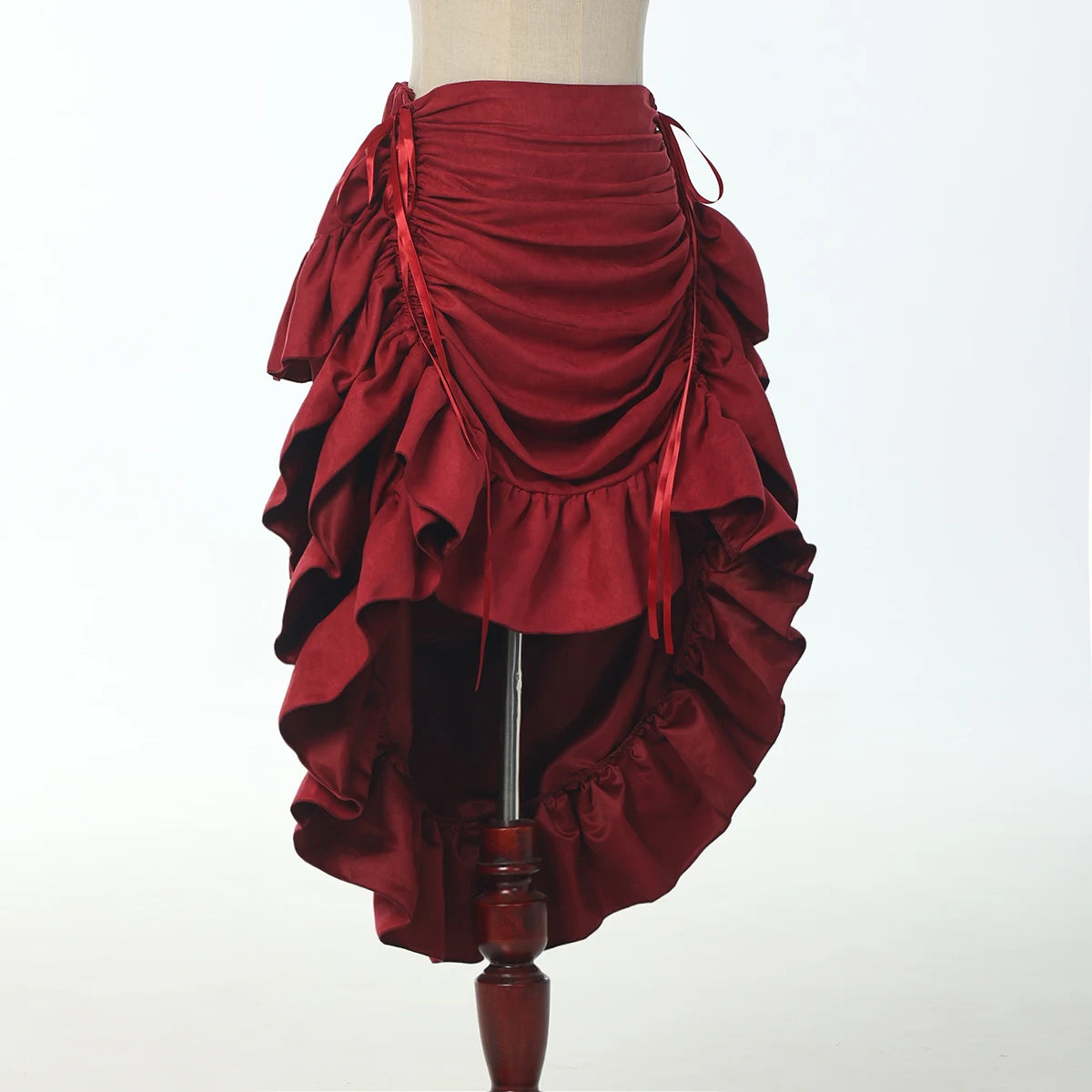 Pirate Medieval Drawstring High Low Skirt Ruffles Women Halloween Costume Burgundy pirate skirt sold by Poopy and Poops General Pet Store poppyandpoops.ca