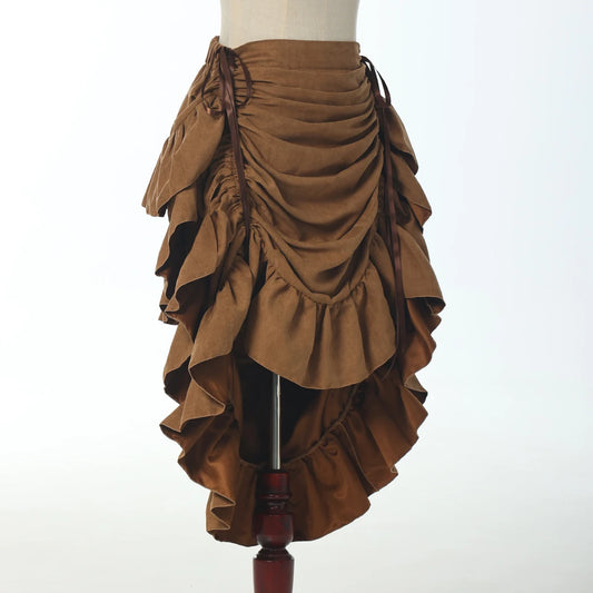 Pirate Medieval Drawstring High Low Skirt Ruffles Women Halloween Costume camel pirate skirt sold by Poopy and Poops General Pet Store poppyandpoops.ca
